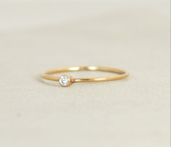 Tiny CZ Diamond Ring Mother's Ring April Birthstone