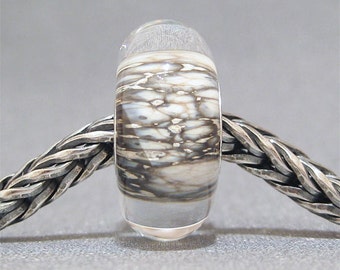 SMALL CORE Ivory, Brown & Silver Handmade Lampwork Euro Charm Bead Snakeskin