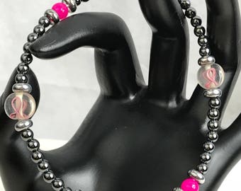 Breast Cancer Awareness Beaded Stretch Bracelet