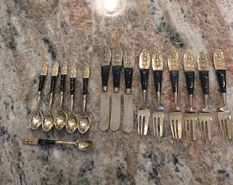 Vintage Brass and Wood Siam Flatware