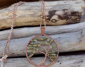 Green Garnet Tree of Life Pendant Necklace