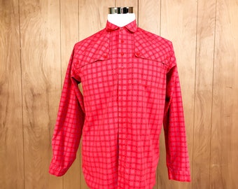 Vintage 80s Britannia Red Avant Garde Geometric Oxford Shirt ~ Medium