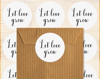 48 autocollants Let love grow, Mariage, étiquettes cadeaux autocollantes, étiquette dragées