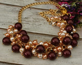 Pearl necklace "Berry Dream", statement necklace, cluster necklace