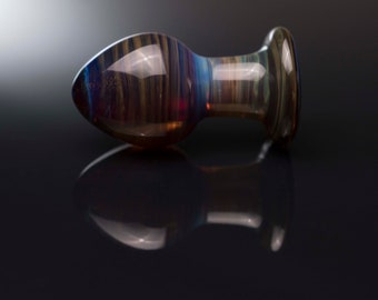 Glass Anal Plug - Medium - Dark Rainbow Amber