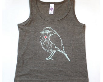 Les enfants oiseau réservoir Tri-Blend oiseau bleu sérigraphie