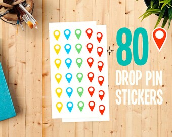 80 Stickers Set - Push Pin World Travel Map - Trip Planning Map of the World - World Map Stickers - Road Trip