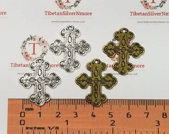 8 pcs per pack 28x24mm American Southwest Cross Charm in Antique Silver or Bronze Lead Free Pewter