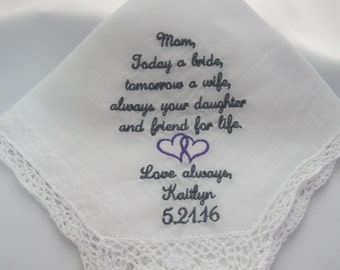Embroidered Wedding Handkerchief for the Mother of the Bride