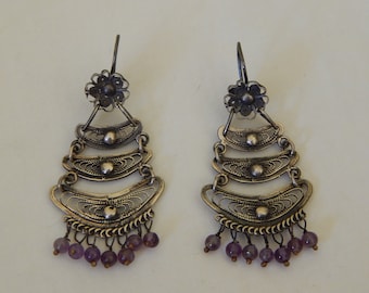 Vintage Sterling Silver & Amethyst Dangle Earrings