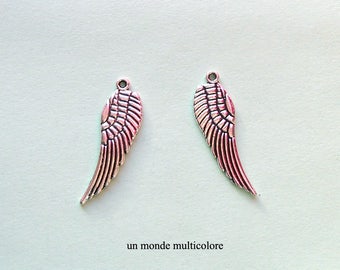 2 charms, 30 mm x 10 mm antique silver wing shape