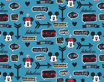 Disney Fabric-Disney Mickey Mouse and Minnie Mouse Icons Blue Fabric From Springs Creative