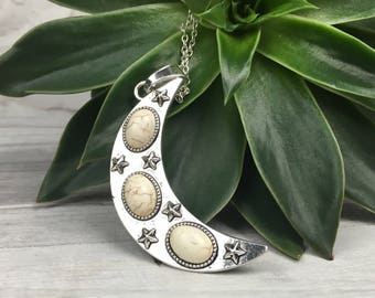 Crescent moon necklace, inspirational, space necklace, lunar necklace, statement jewelry gifts for women, new mother, wanderlust moon phases