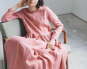 Linen maxi dress/ Loose linen dress/ Linen dress/ Washed linen dress/ Boat neck dress/ Long linen dress/ Flax clothing/ #36 ALICE