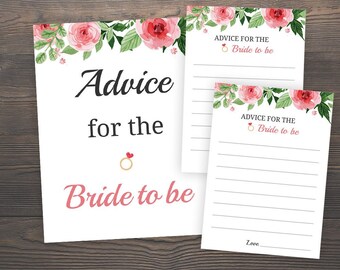 Advice for the bride to be, Bride Advice Sign, Bride Advice Cards, Floral Advice Cards for Bride and Groom, Bridal Shower Advice, J003