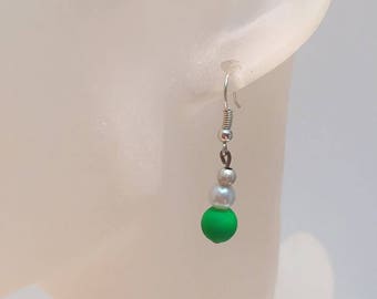 Green Pearl Earrings white and neon
