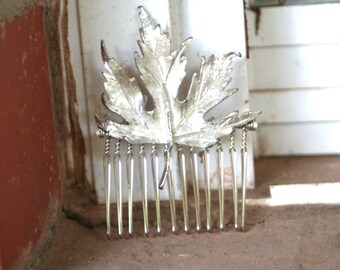 Vintage Upcycled Silver Leaf Hair Accessory Hair Comb Bridal Wedding