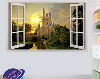 Sunset Princess Disney Castle Wall Sickers Mural Decal 3d Effect Home Shop Office Nursery Decor ZN6
