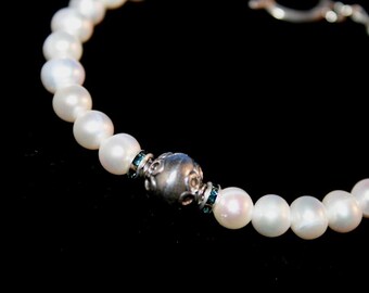 PRINCESS COCCA Pearl, Crystal and Sterling Bracelet