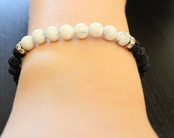 Bracelet beads howlite and lava beads