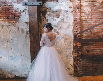 Wedding Separate - Vivianne Bodysuit - V Neck Wedding Dress - Classic Wedding Dress - Long Sleeve Wedding Dress - Lace Wedding Dress