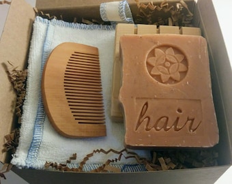 Zerowaste Hair Care set by AQUARIAN BATH with shampoo bar, comb, soap saver, soap deck
