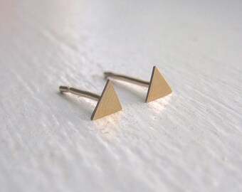 Solid 14k Gold Mini 4mm triangle sterling silver Brass Post Earrings tiny minimalist triangle stud earrings 14k gold triangle studs 0125