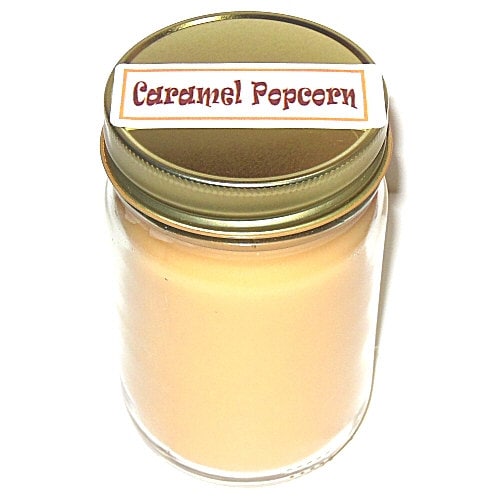 Caramel Popcorn Scent Mason Jar Candle 12 Oz Handmade Salty