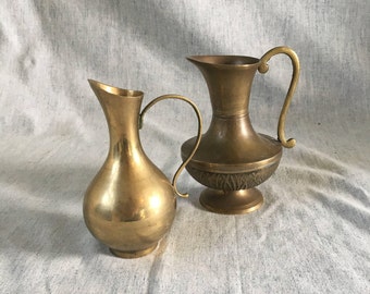 Small Vintage Brass Pitchers, Set of 2
