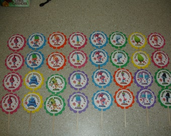 32 TROLLS Cupcake Toppers PERSONALIZED - Picks Party Favors