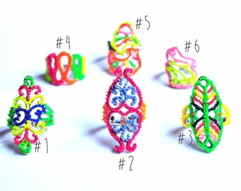 Multi-colored Neon Vintage Ring - Spiky Rainbow - Fluorescent, Disco, Funky Jewelry