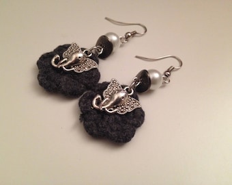 Fabric and silver earrings