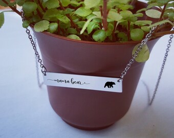 Gift for Mom Personalized Bar Necklace Mama Bear Necklace Personalized Necklace Gold Silver Bear Cubs Mother Gifts for Her Gift for Friend