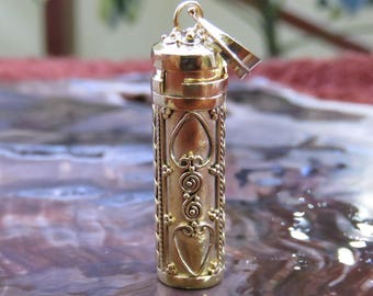 18kt Gold on 925 Silver Cremation Pendant, Perfume Pendant, Cylinder Bottle, Ashes, Urn, Cremains Pendant GPP-125-DG