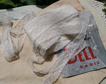 Narrow Antique White "Plumetis" French Cotton Lace Unused Sold by the Yard Sewing Project Bridal Lace Collectible #sophieladydeparis