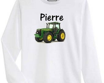 Boy tractor personalized with name long sleeve t-shirt