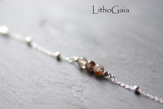 Lodolite Bar Bracelet, 925 Sterling Silver, birthstone Bracelet, Lodolite jewelry, Zodiac Bracelet, Gift for Her, Lodolite beads