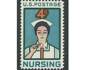 4c NURSING ISSUE 1961.. Pack of 10 Vintage Unused US Postage stamps. Hospital gift, Get well soon, Angels of mercy, Nursing student