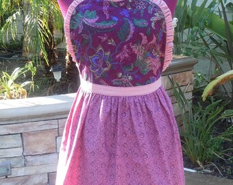Apron Vintage Pink and Maroon Floral Bodice Kitchen Dress