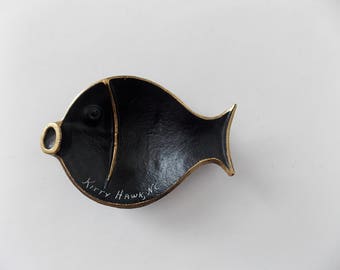Vintage Walter Bosse Style Fish Dish Small Cast Metal Modernist Ashtray