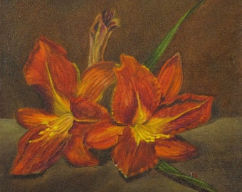 Original Oil painting Red Lilies handmade