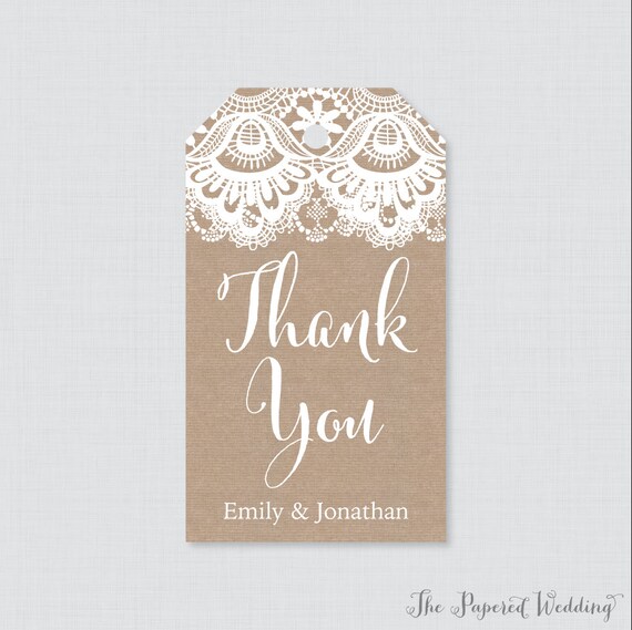 Printable OR Printed Wedding Favor Gift Tags Burlap and Lace