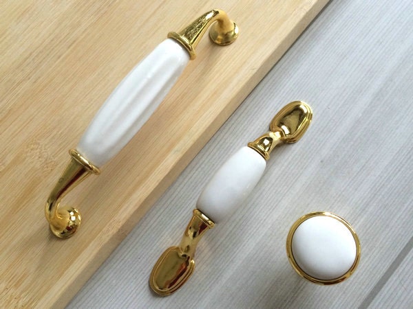 76 128 mm Möbelgriff Möbelgriffe Gold Weiß Keramik Möbel