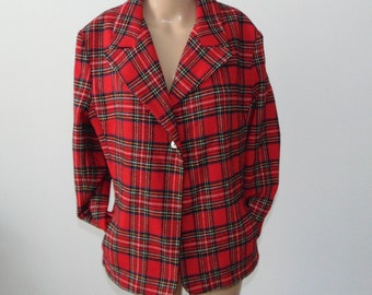 Vintage 90s Red Plaid Blazer Wool plaid jacket Tartan plaid blazer Plaid wool jacket Red women blazer Red Plaid jacket Red Office jacket