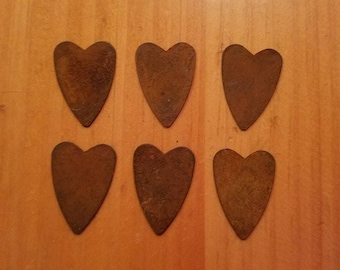1 inch Rusty Tin Hearts, Package of 6, Tin Hearts, Rusty Tin Heart, Primitive Craft Supplies, Wedding Supplies, Metal Hearts, Rusty Hearts