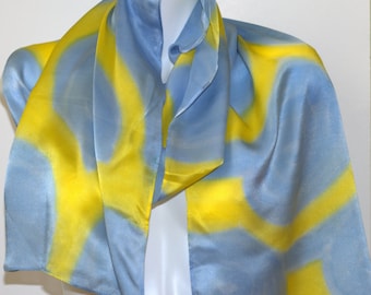 Satin silk blue and yellow scarf, 14x72in