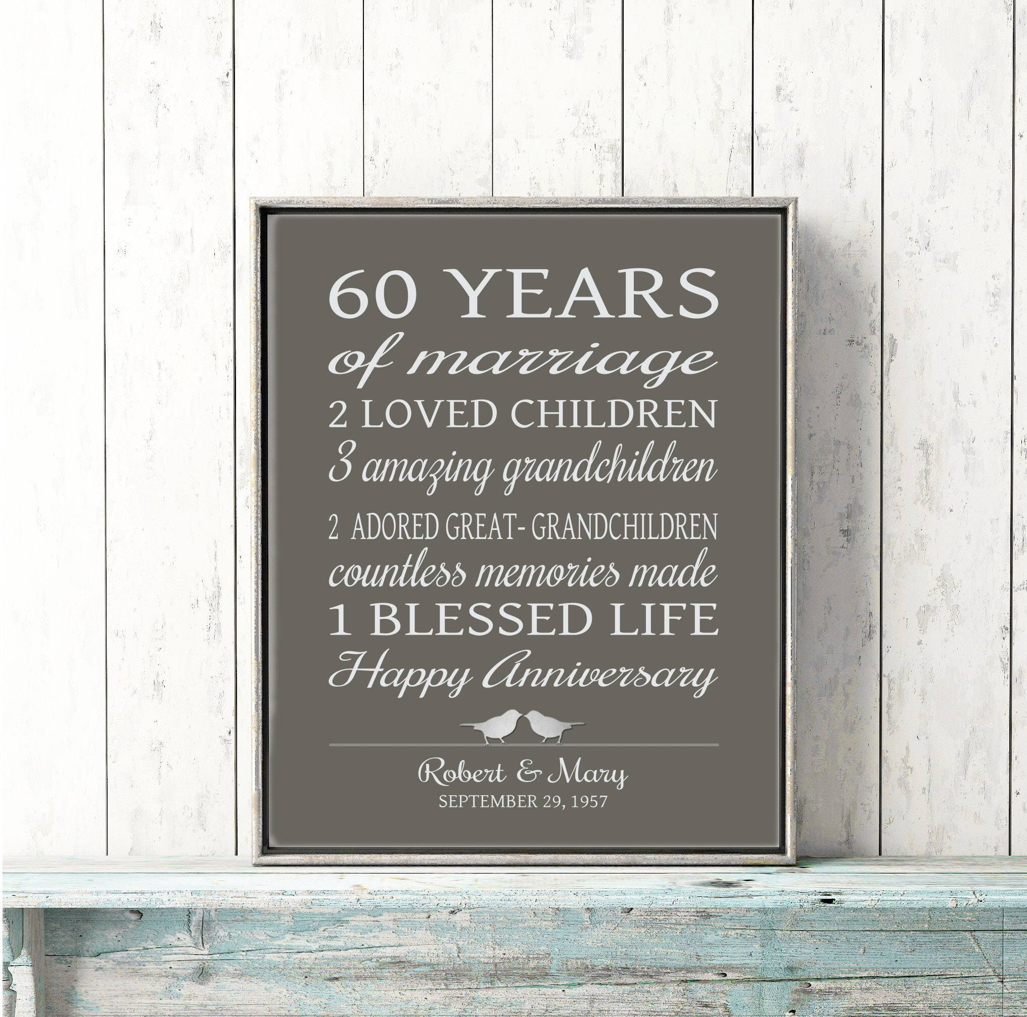 60th Anniversary Gift for Parents 60 Years Married Sign