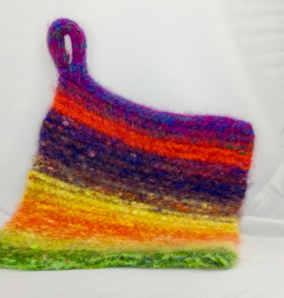 Fiesta Wool Felted Hot Pad/Trivet Hand Knitted Hostess Gift