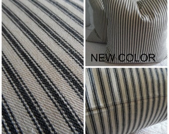 Black.Navy Blue and Potting Soil Brown Ticking Pillow Covers.Stripe. Pillow covers.Farmhouse Pillows.Country Slipcovers.Fall Pillow Covers