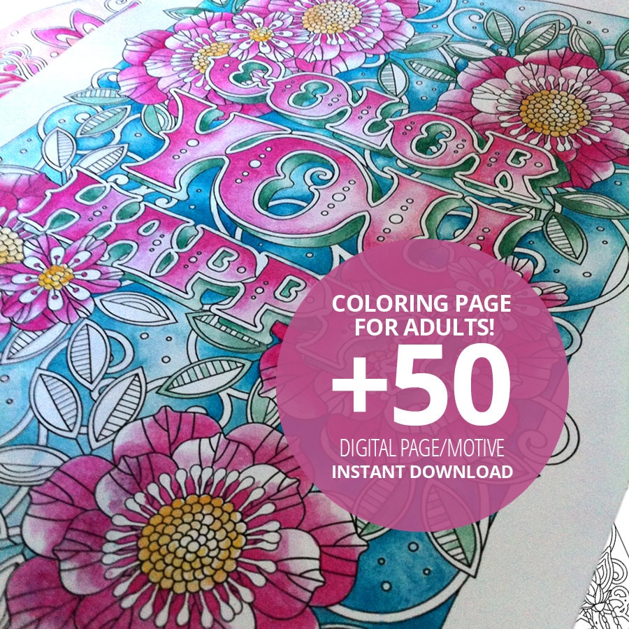 50 Coloring Pages For Adult And Kids Instant Download